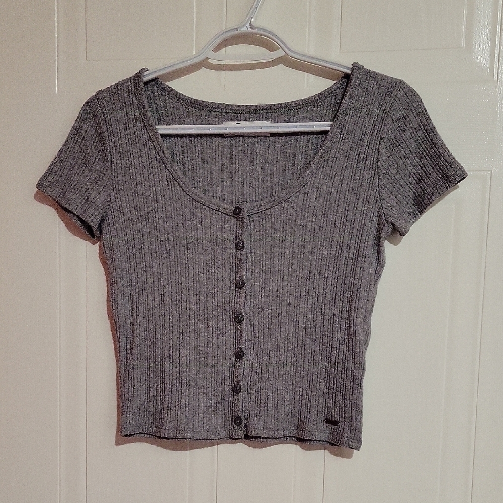 Hollister Grey Ribbed Crop Top US S